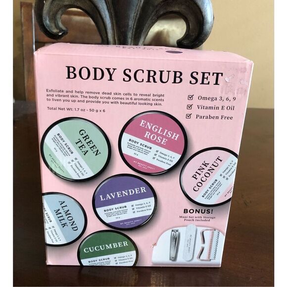 MY BEAUTY SPOT - NWT - Body Scrub Set. 6 Body Scrubs + Bonus Mani Set w/Case - Picture 11 of 13